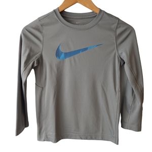Nike Grey with Blue Swoosh Long Sleeve Shirt Size Small
